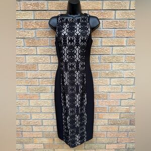 Maggy London Black Sheath Midi Dress Halter Neckline